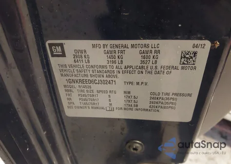 2012 Chevrolet Traverse Ls z USA, uszkodzony, nr VIN 1GNKREED6CJ302471